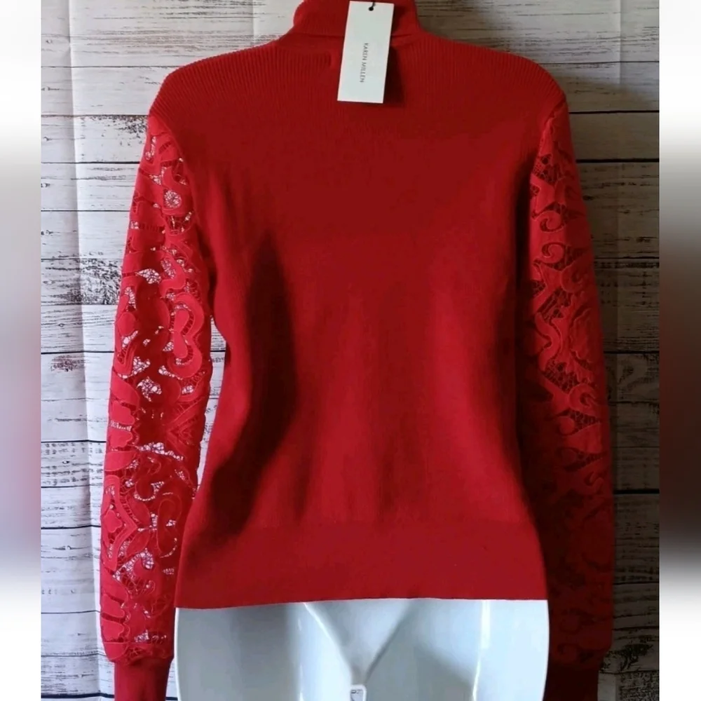 Karen Millen New Red Lace Sleeve Stretch Sweater Top 20% Off 2 Or More - Picture 4 of 4